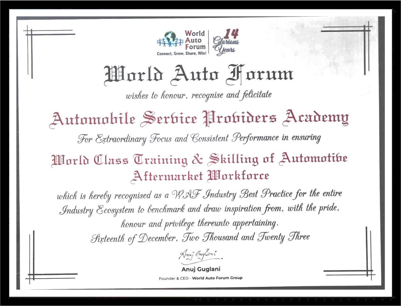 WAF certification badge